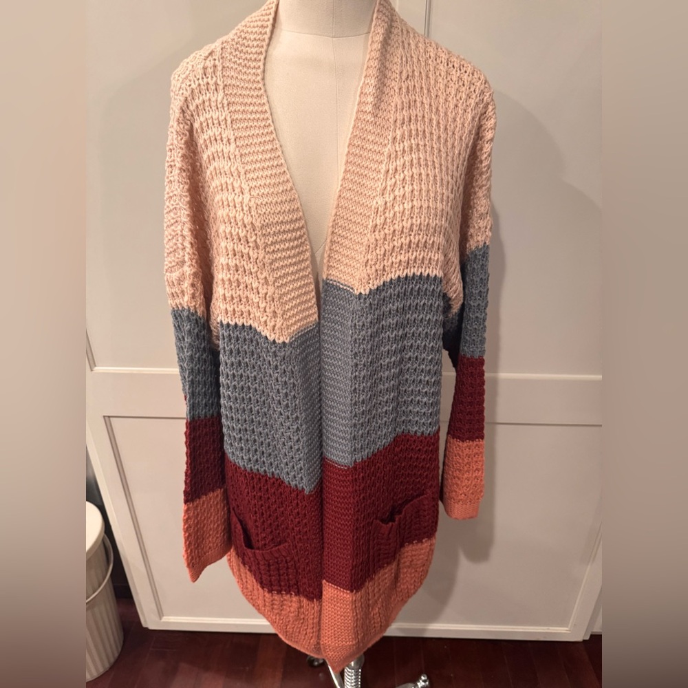 Colorblock Open Front Cardigan Sweater